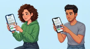 Illustration showing how online reviews influence public opinion through smartphones